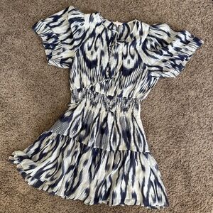 Rebecca Taylor Navy and White Dress 100% silk lined button up Size 10